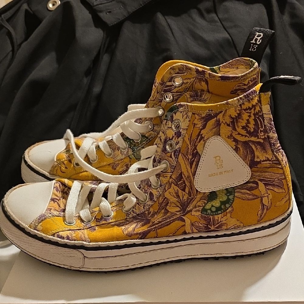 R13 Women's Floral Yellow High-Top Sneakers